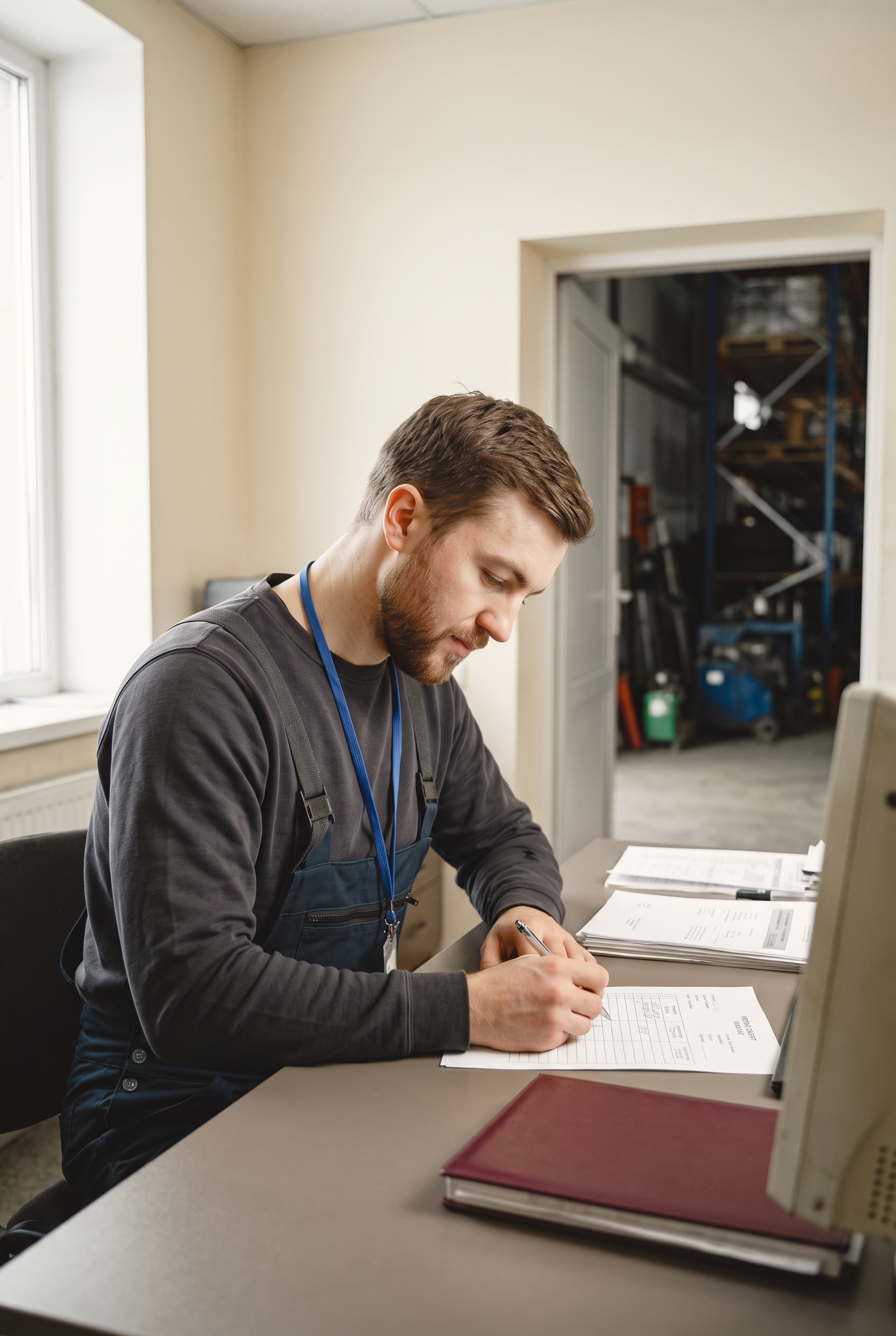 A workshop owner reviewing orders at their desk