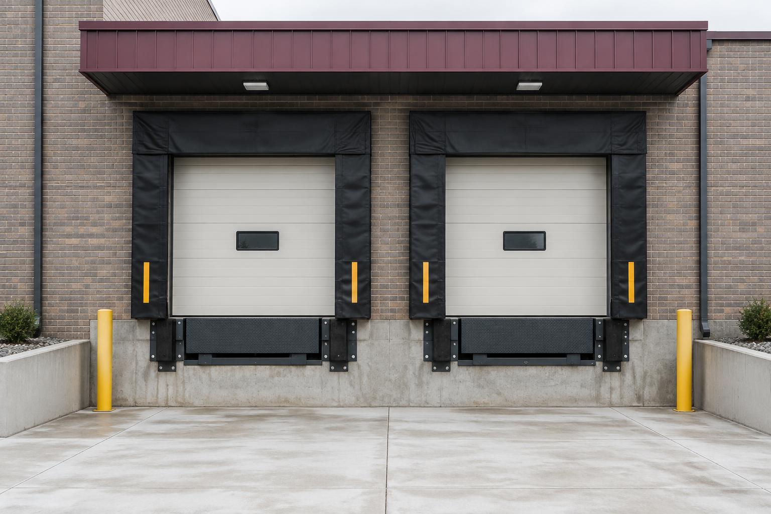Commercial overhead doors serving warehouse loading docks