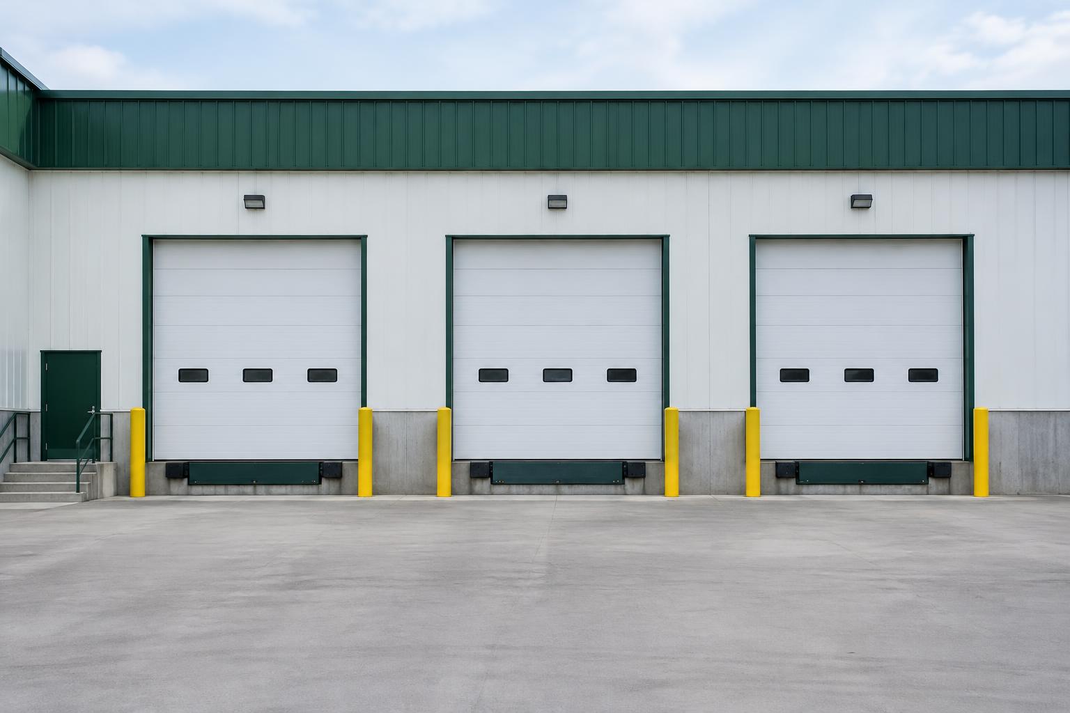A row of commercial loading dock doors